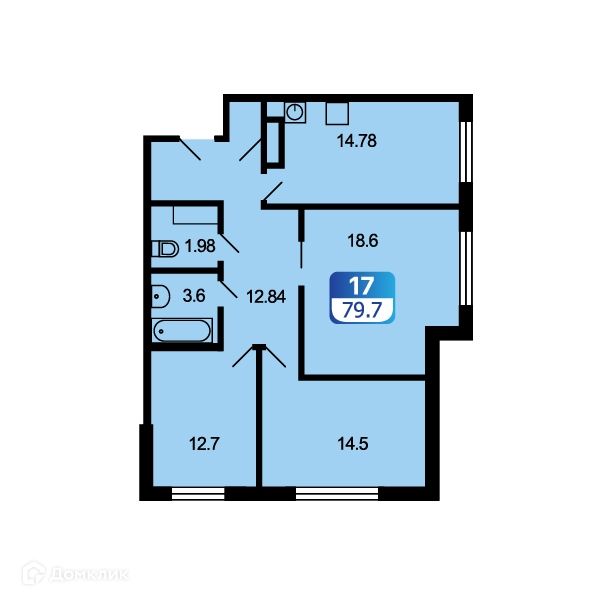 Продаётся 3-комнатная квартира, 79.7 м²