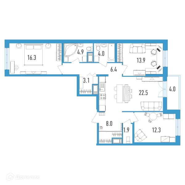 Продаётся 3-комнатная квартира, 95.3 м²