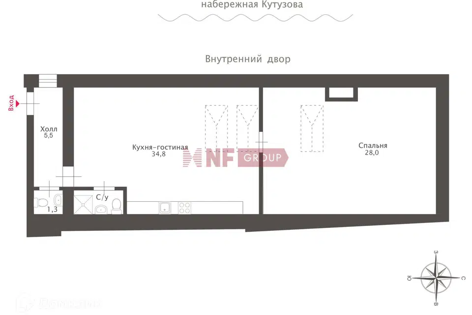 Продаётся 2-комнатная квартира, 71.5 м²