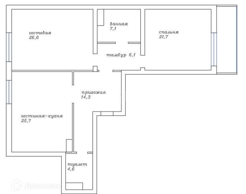 Продаётся 2-комнатная квартира, 107.4 м²