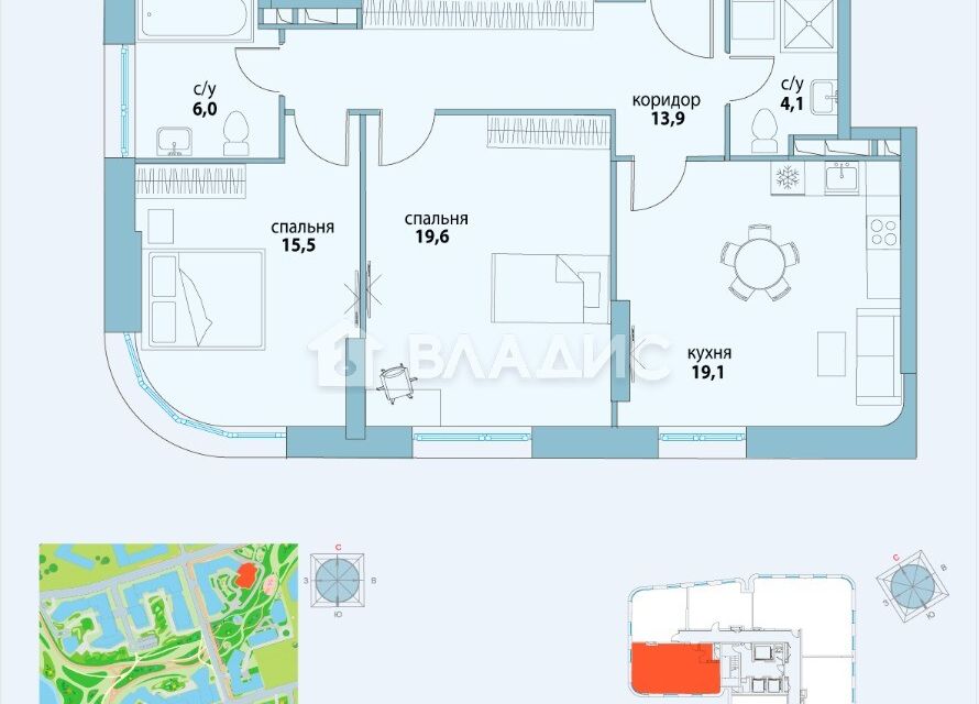 Продаётся 2-комнатная квартира, 78.2 м²