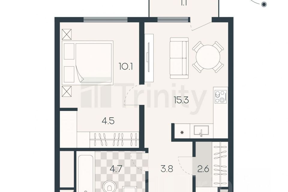 Продаётся 1-комнатная квартира, 42 м²