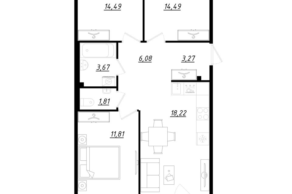 Продаётся 3-комнатная квартира, 76.2 м²