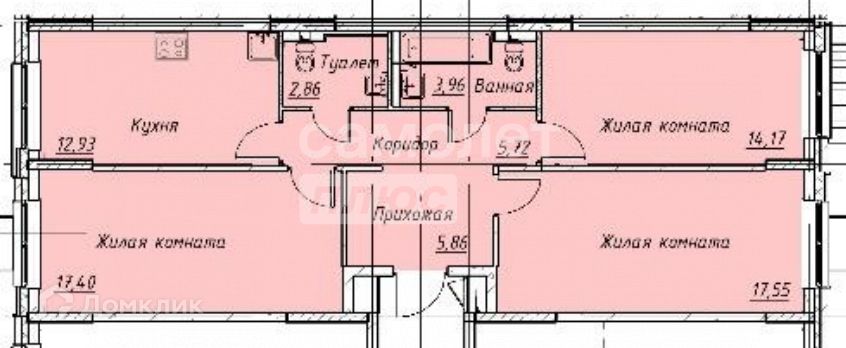 Продаётся 3-комнатная квартира, 80.45 м²