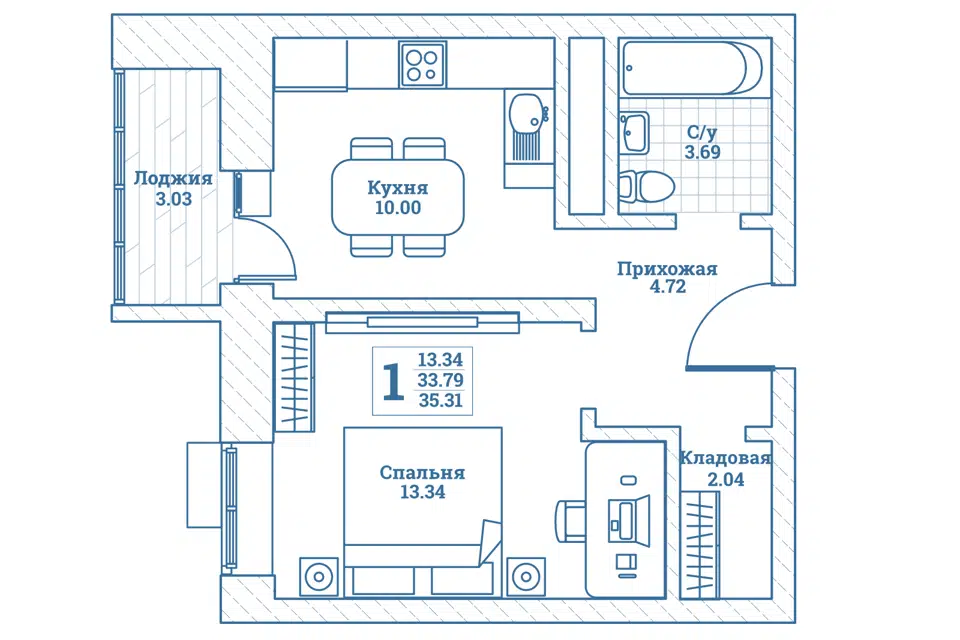 Продаётся 1-комнатная квартира, 35.7 м²