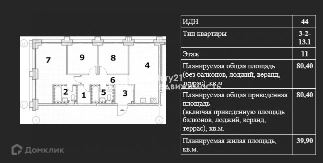 Продаётся 3-комнатная квартира, 80.9 м²