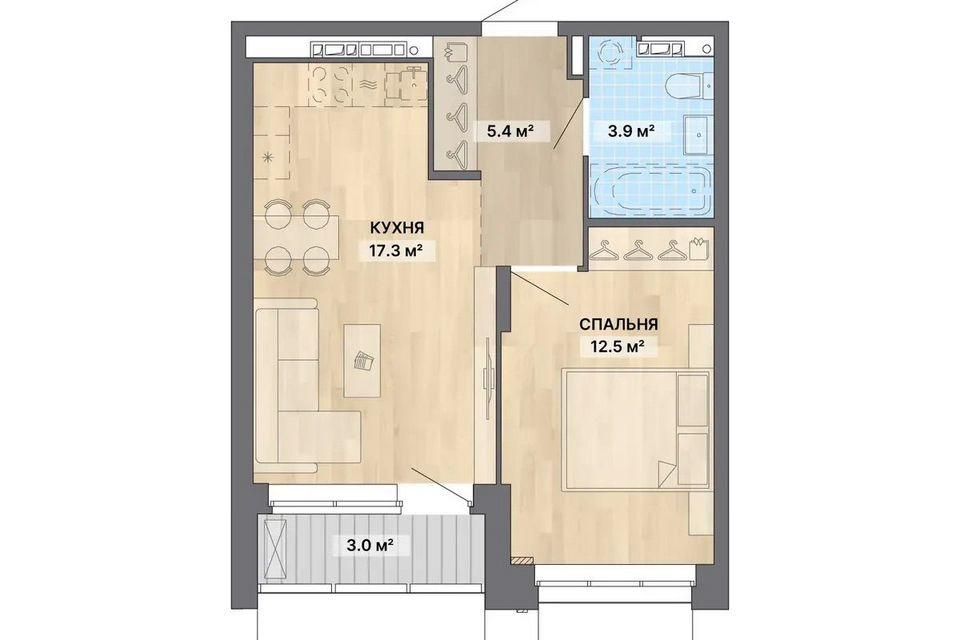 Продаётся 1-комнатная квартира, 42.1 м²