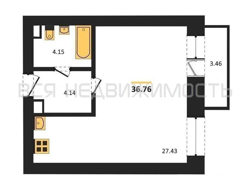 Продаётся студия, 36 м²
