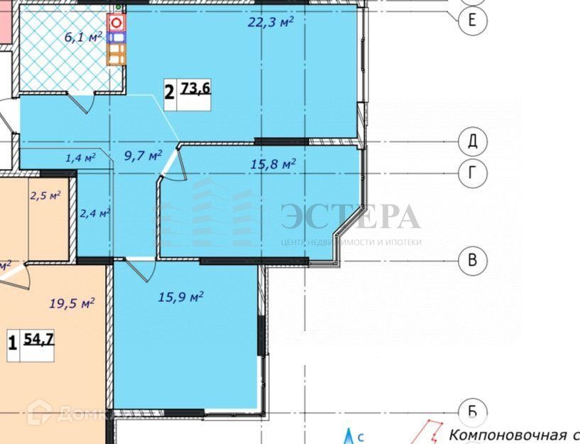 Продаётся 2-комнатная квартира, 73.6 м²