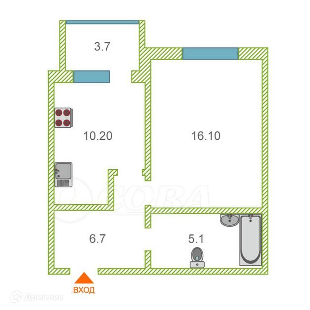 Продаётся 1-комнатная квартира, 37.2 м²