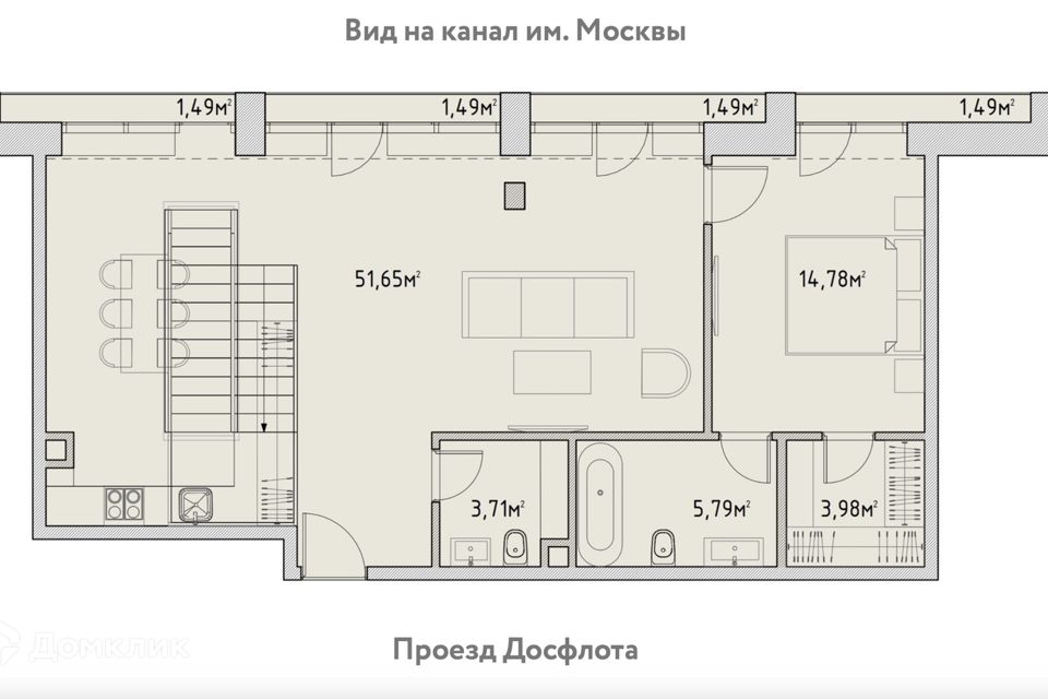 Продаётся 1-комнатная квартира, 85.6 м²