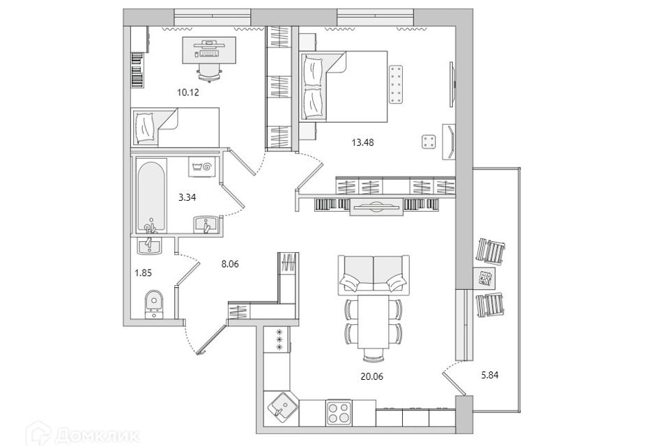 Продаётся 2-комнатная квартира, 62.7 м²