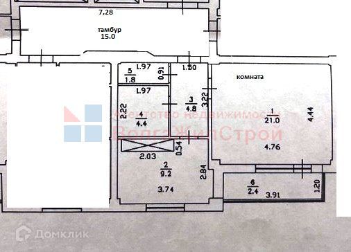 Продаётся 1-комнатная квартира, 43.6 м²