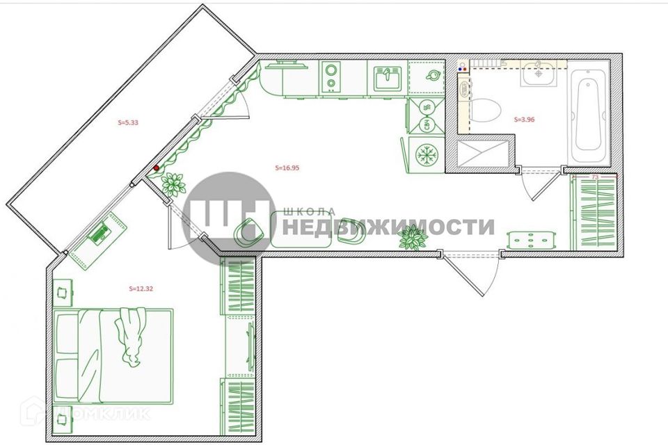 Продаётся 1-комнатная квартира, 33.3 м²