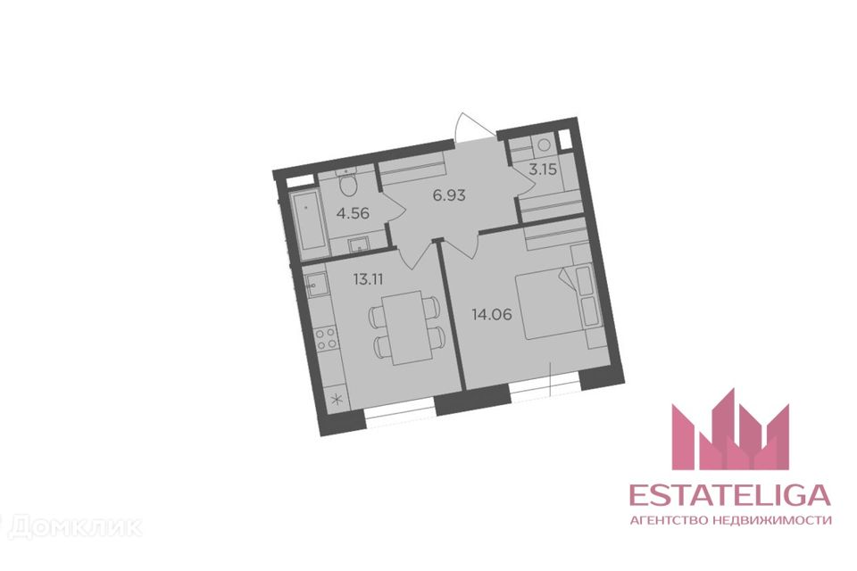 Продаётся 1-комнатная квартира, 41.8 м²