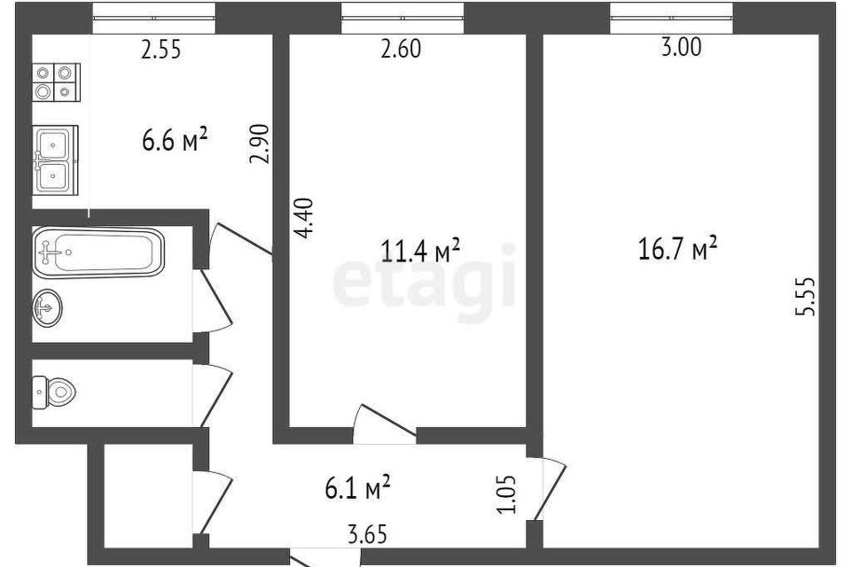 Продаётся 2-комнатная квартира, 45 м²