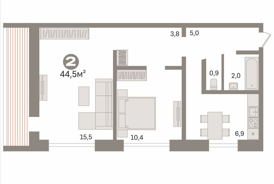 Продаётся 2-комнатная квартира, 44.5 м²