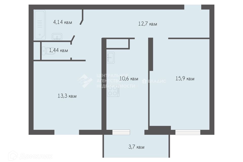 Продаётся 2-комнатная квартира, 58.3 м²