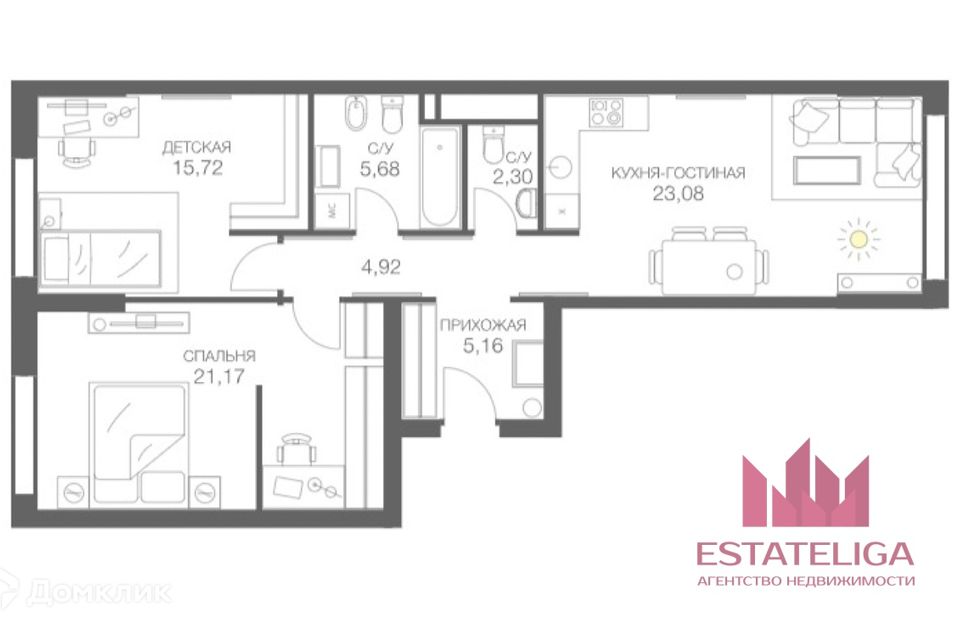 Продаётся 3-комнатная квартира, 76.5 м²