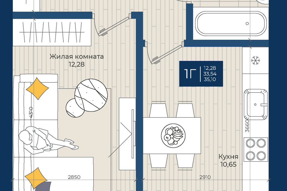 Продаётся 1-комнатная квартира, 35.4 м²