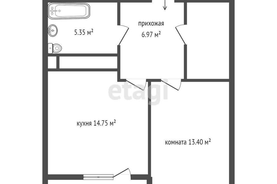 Продаётся 1-комнатная квартира, 46.97 м²