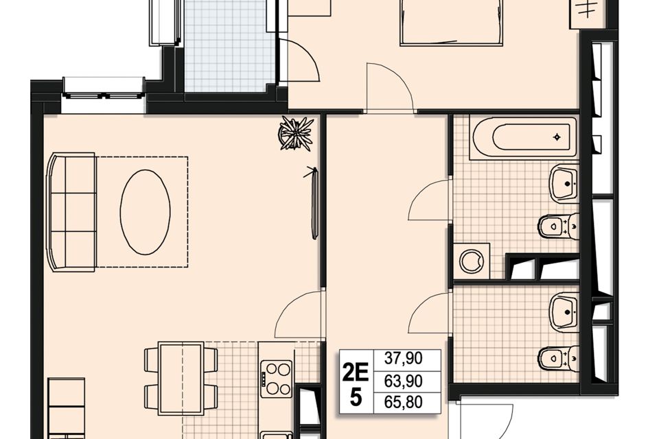 Продаётся 2-комнатная квартира, 63.5 м²