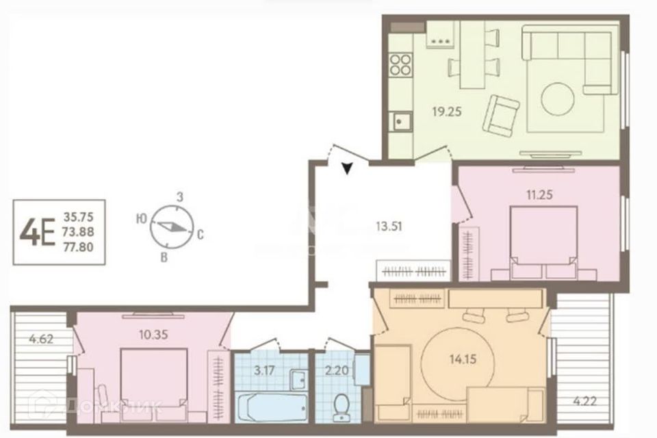 Продаётся 3-комнатная квартира, 78 м²