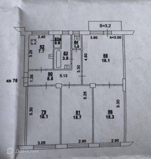 Продаётся 4-комнатная квартира, 88 м²