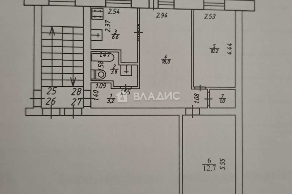 Продаётся 3-комнатная квартира, 55.3 м²