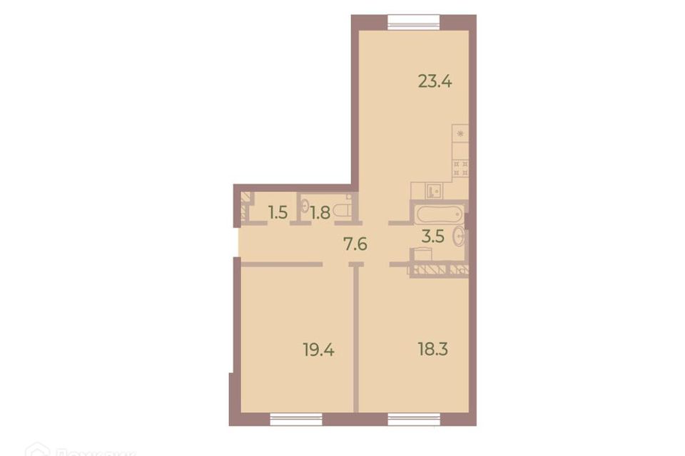 Продаётся 2-комнатная квартира, 75.5 м²