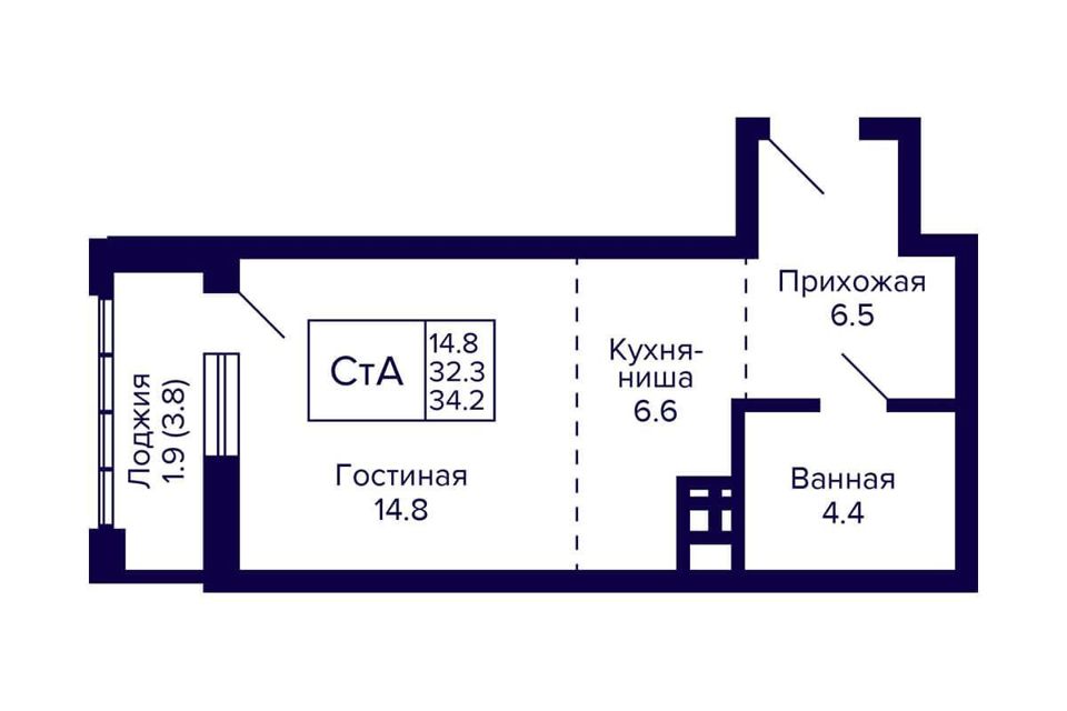 Продаётся студия, 34.2 м²