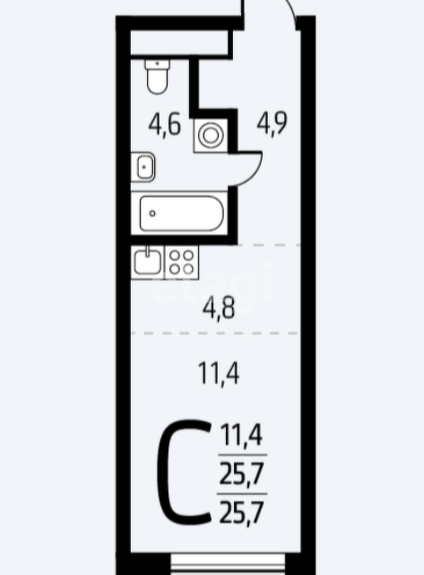 Продаётся студия, 25.7 м²