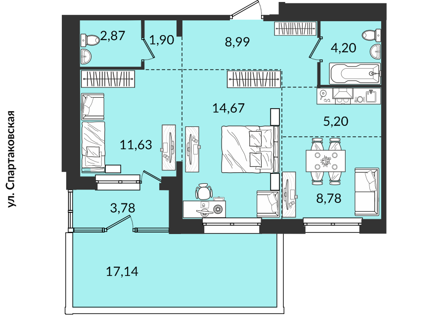 Продаётся 3-комнатная квартира, 79.31 м²