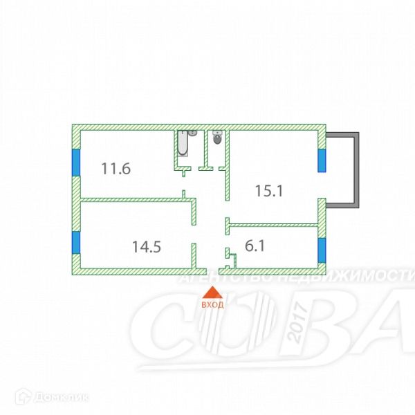 Продаётся 3-комнатная квартира, 61.5 м²