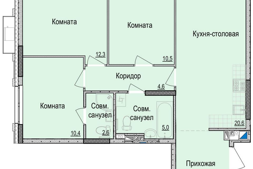 Продаётся 3-комнатная квартира, 71.8 м²