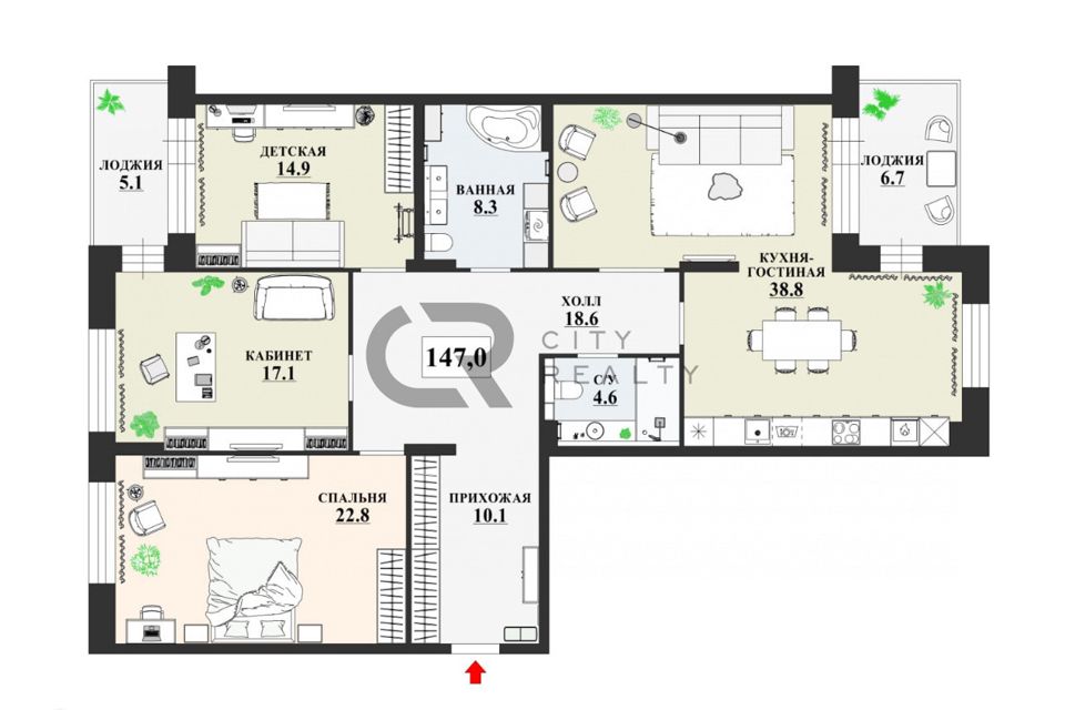 Продаётся 4-комнатная квартира, 147 м²