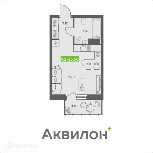 Продаётся студия, 25.6 м²