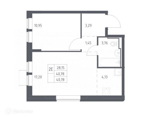 Продаётся 1-комнатная квартира, 40.78 м²