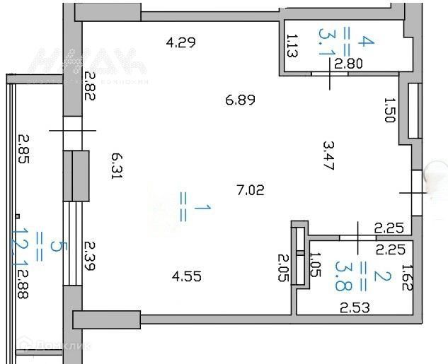 Продаётся 1-комнатная квартира, 56 м²