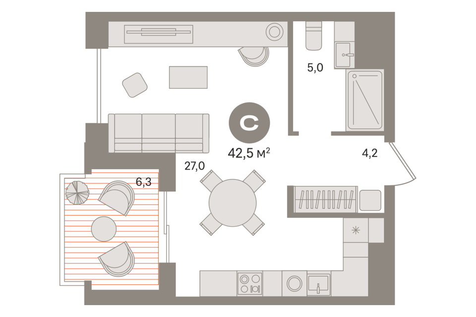 Продаётся студия, 43.91 м²