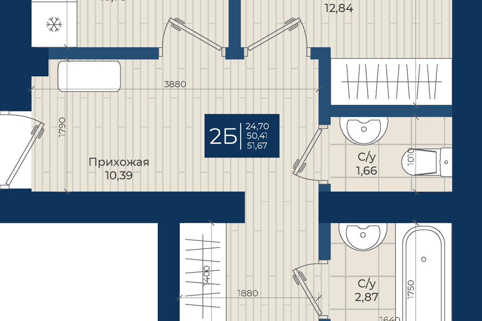 Продаётся 2-комнатная квартира, 52.2 м²