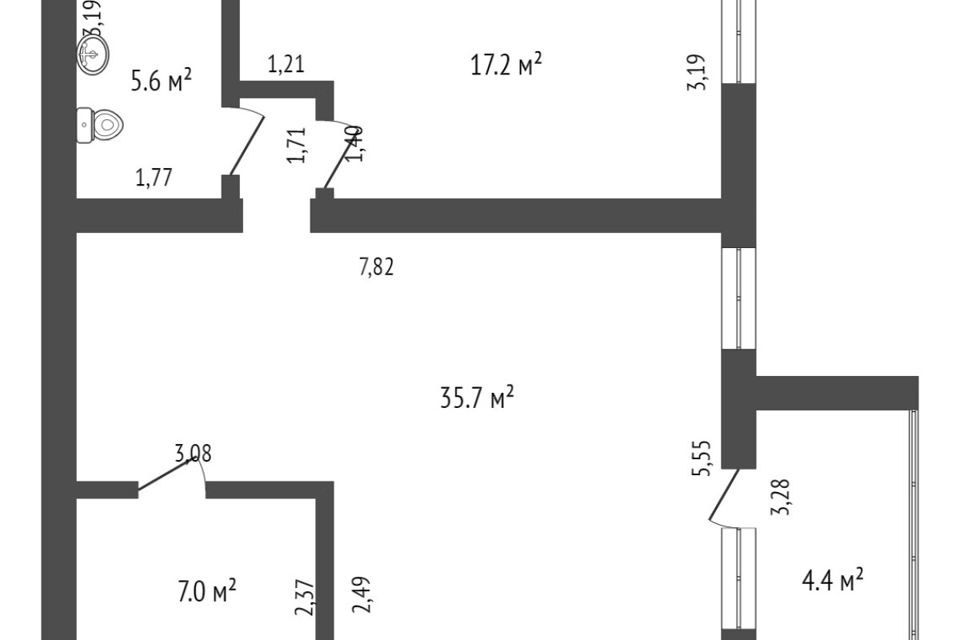 Продаётся 1-комнатная квартира, 66.6 м²