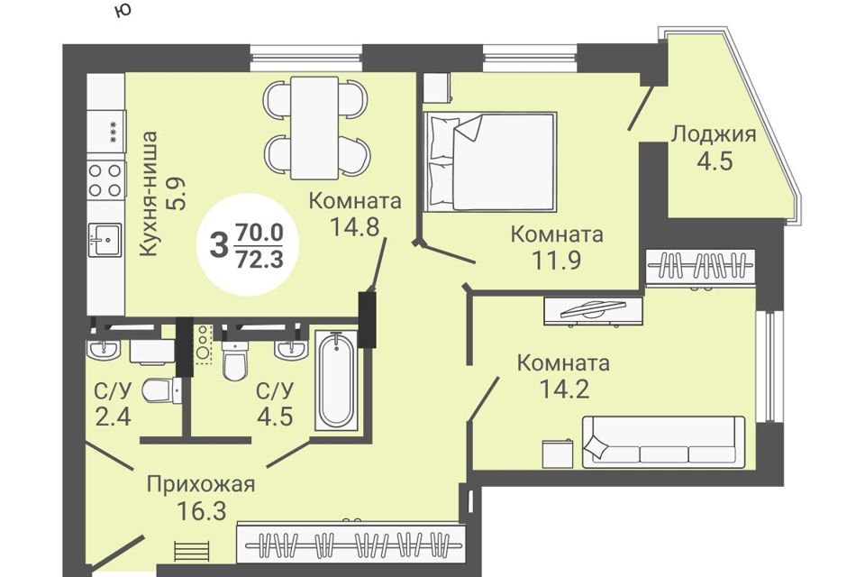 Продаётся студия, 72.3 м²