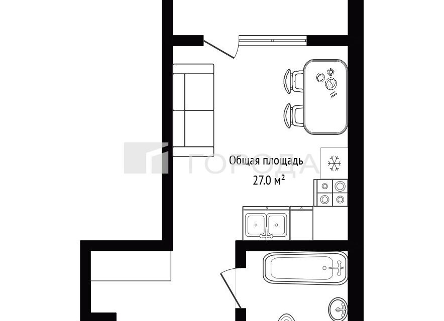Продаётся студия, 27 м²