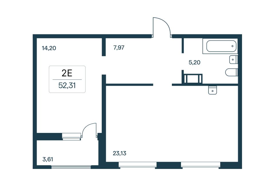 Продаётся 1-комнатная квартира, 50.4 м²