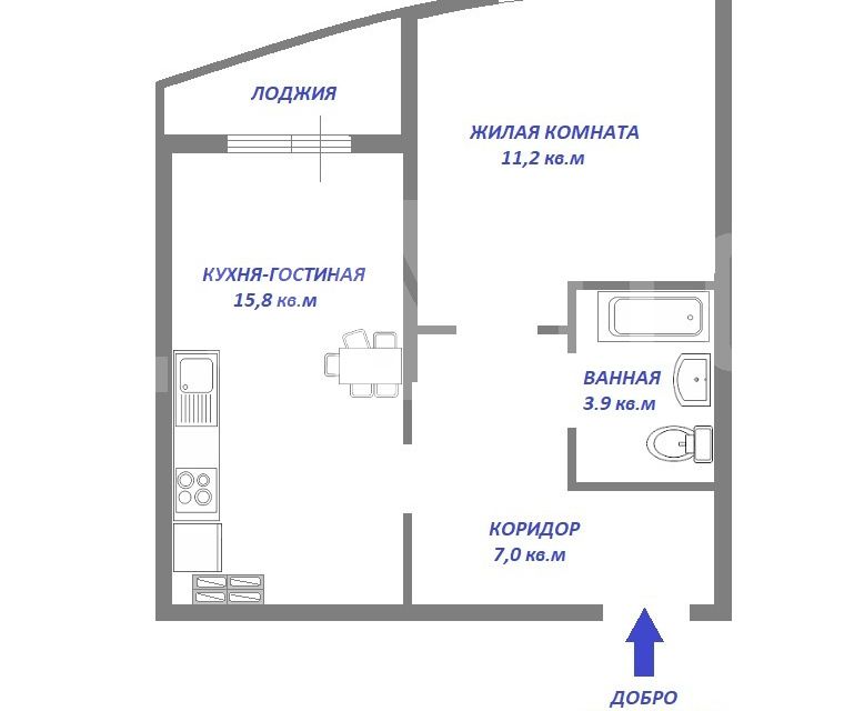 Продаётся 1-комнатная квартира, 37.9 м²