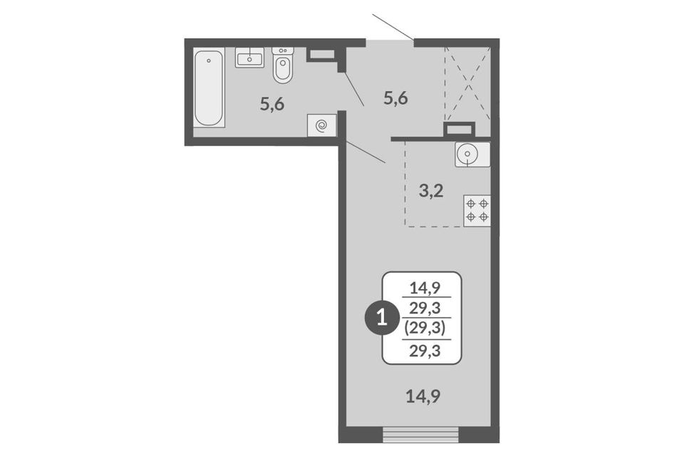 Продаётся 1-комнатная квартира, 29.3 м²