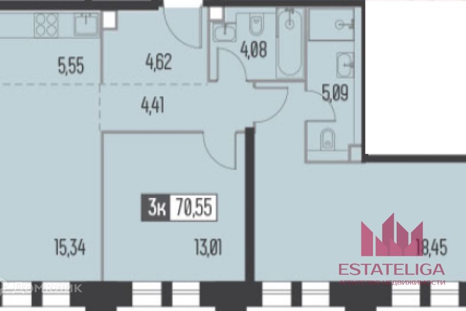 Продаётся 3-комнатная квартира, 71.1 м²