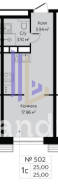 Продаётся студия, 25 м²