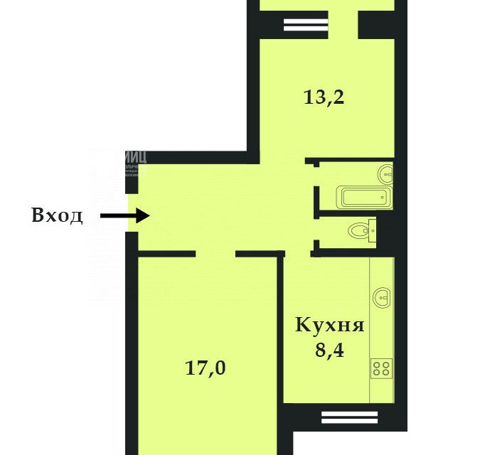 Продаётся 2-комнатная квартира, 51.9 м²